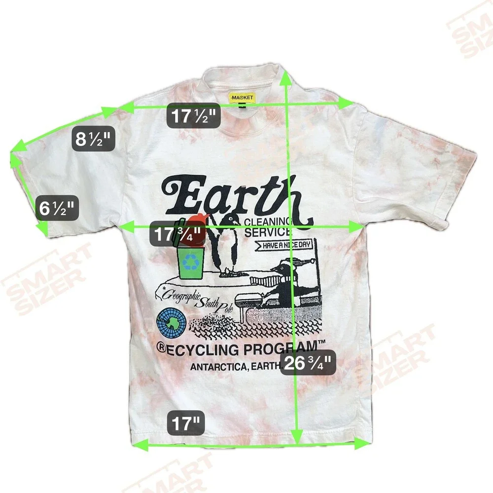 MARKET Shirt Mens Small White Pink Tie Dye Earth Cleaning Service Graphic Tee